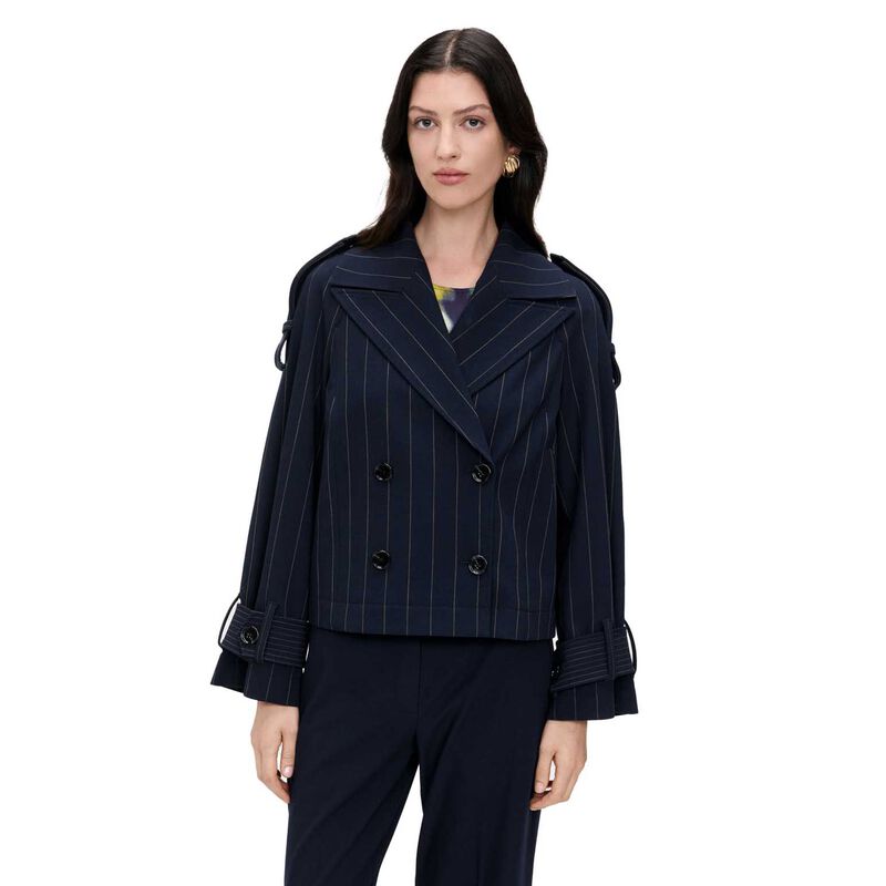 Veronika Maine Pinstripe Spliced Cropped Trench image number 0